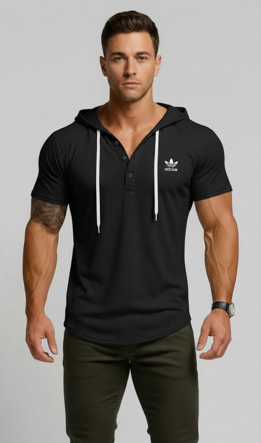 Multi-Color Hooded Henley Daily Casual Top