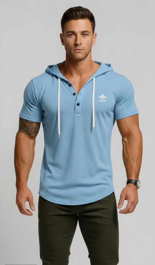 Multi-Color Hooded Henley Daily Casual Top