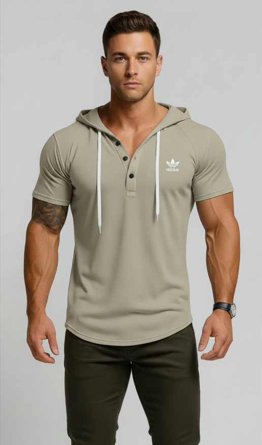 Multi-Color Hooded Henley Daily Casual Top