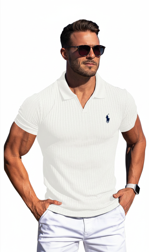 Breathable Ribbed Knit Vacation Polo With Pony Logo