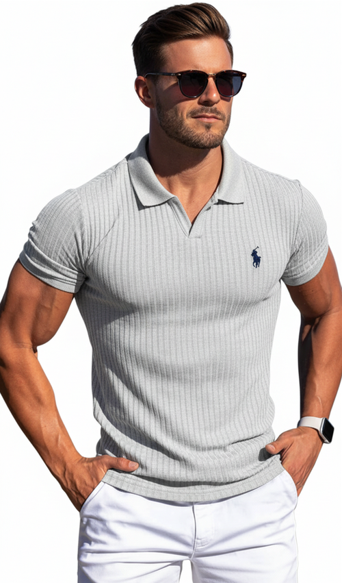 Breathable Ribbed Knit Vacation Polo With Pony Logo
