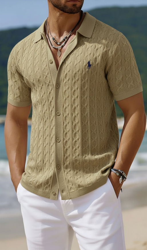 Lightweight Cable Knit Beach Vacation Button Down Shirt