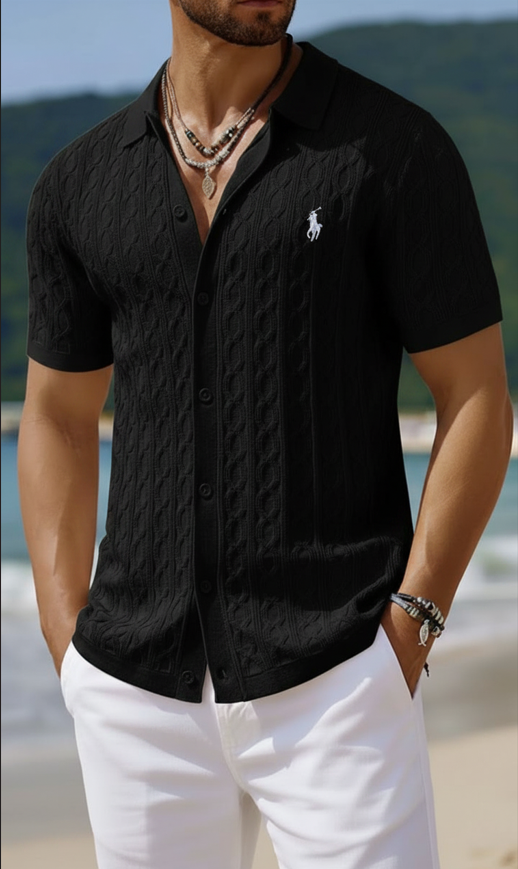 Lightweight Cable Knit Beach Vacation Button Down Shirt
