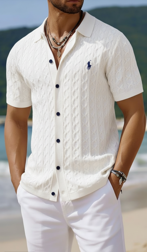Lightweight Cable Knit Beach Vacation Button Down Shirt
