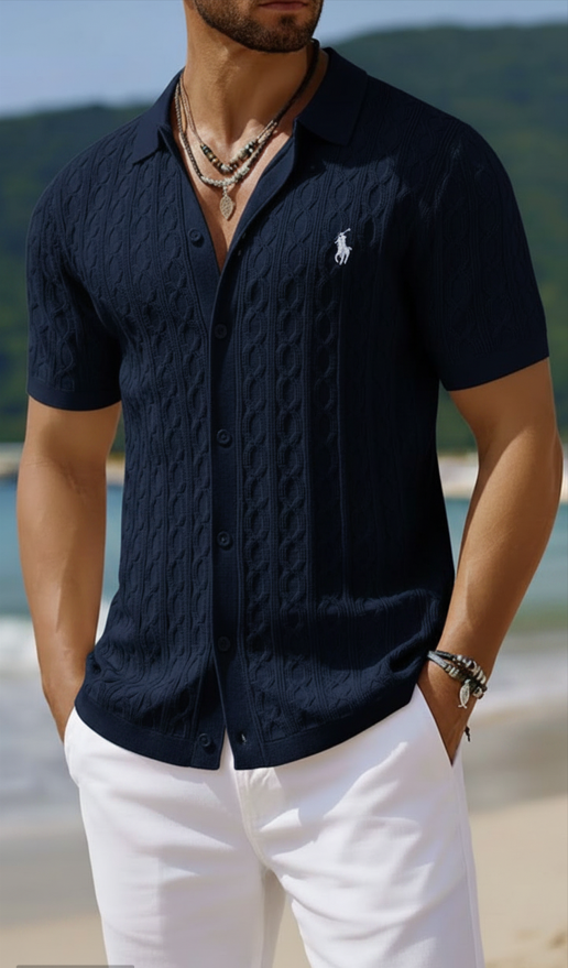 Lightweight Cable Knit Beach Vacation Button Down Shirt