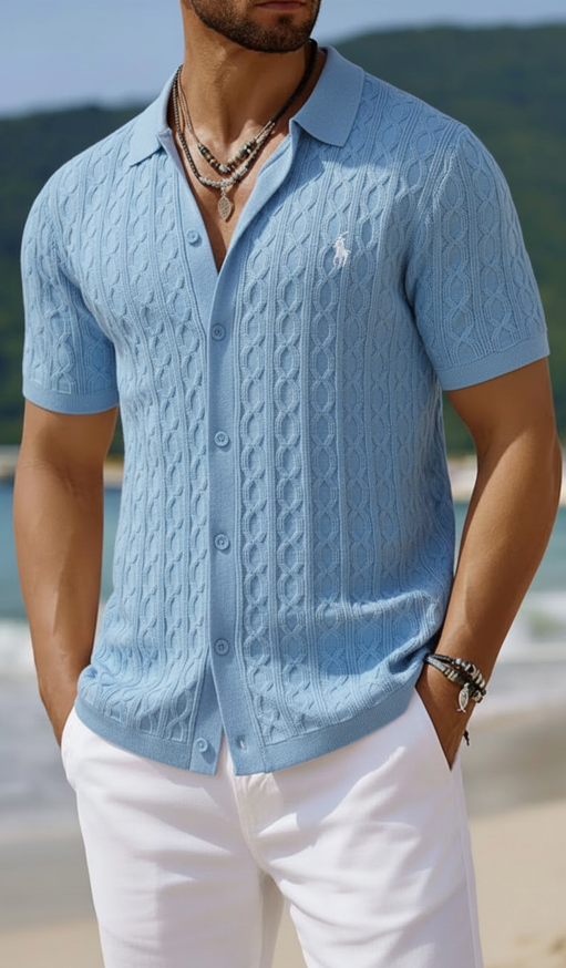 Lightweight Cable Knit Beach Vacation Button Down Shirt