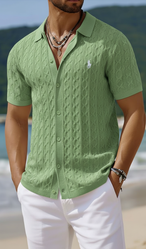Lightweight Cable Knit Beach Vacation Button Down Shirt