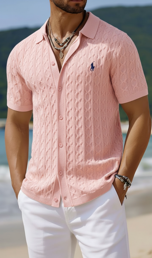 Lightweight Cable Knit Beach Vacation Button Down Shirt