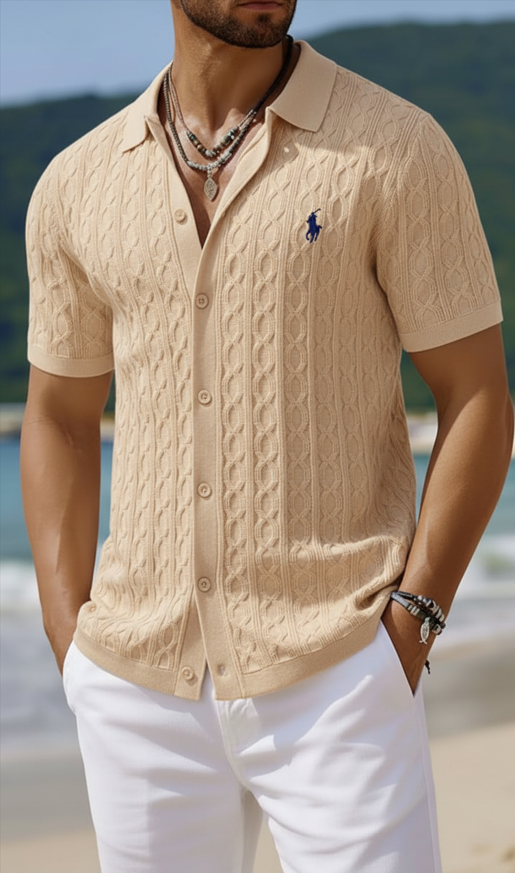Lightweight Cable Knit Beach Vacation Button Down Shirt