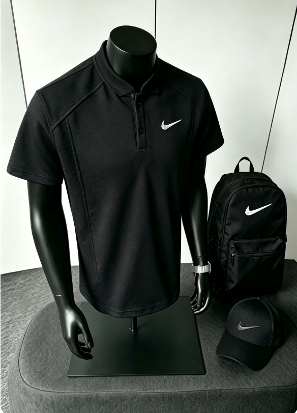 Nike Stand Collar Polo + Backpack + Cap 3-Piece Set