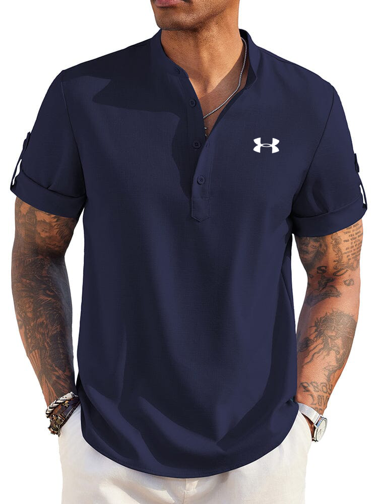 Men's Casual Henley Neck Short Sleeve Polo Shirt