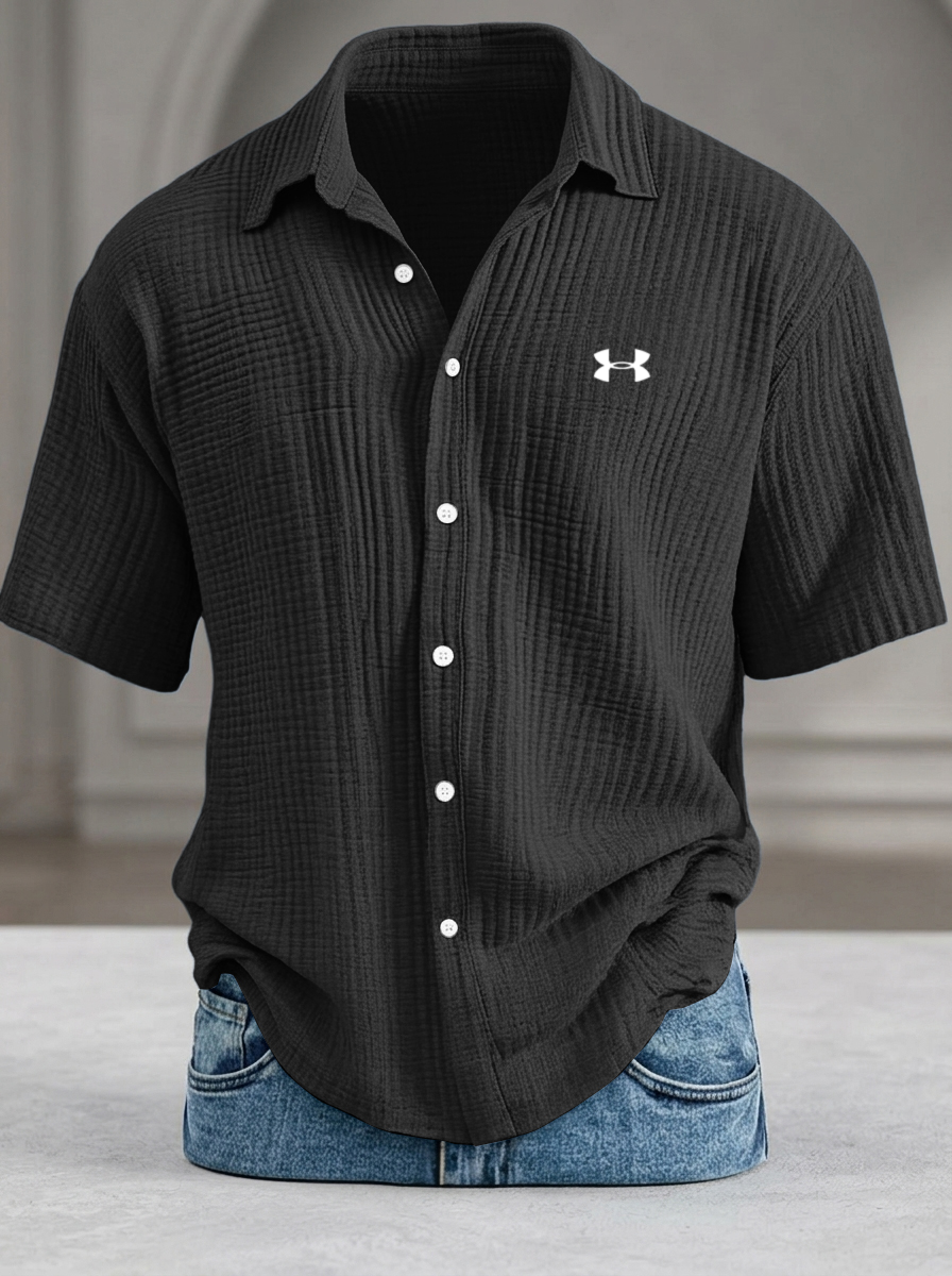 Men's Loose Textured Short Sleeve Shirts, Cool Touch Pure Cotton Casual Daily Tops