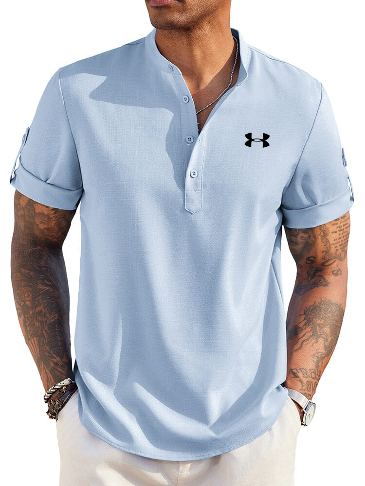 Men's Casual Henley Neck Short Sleeve Polo Shirt