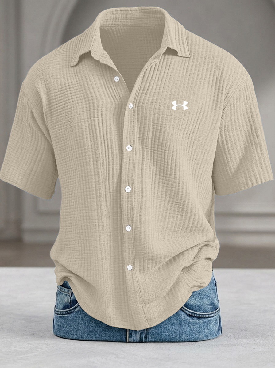 Men's Loose Textured Short Sleeve Shirts, Cool Touch Pure Cotton Casual Daily Tops