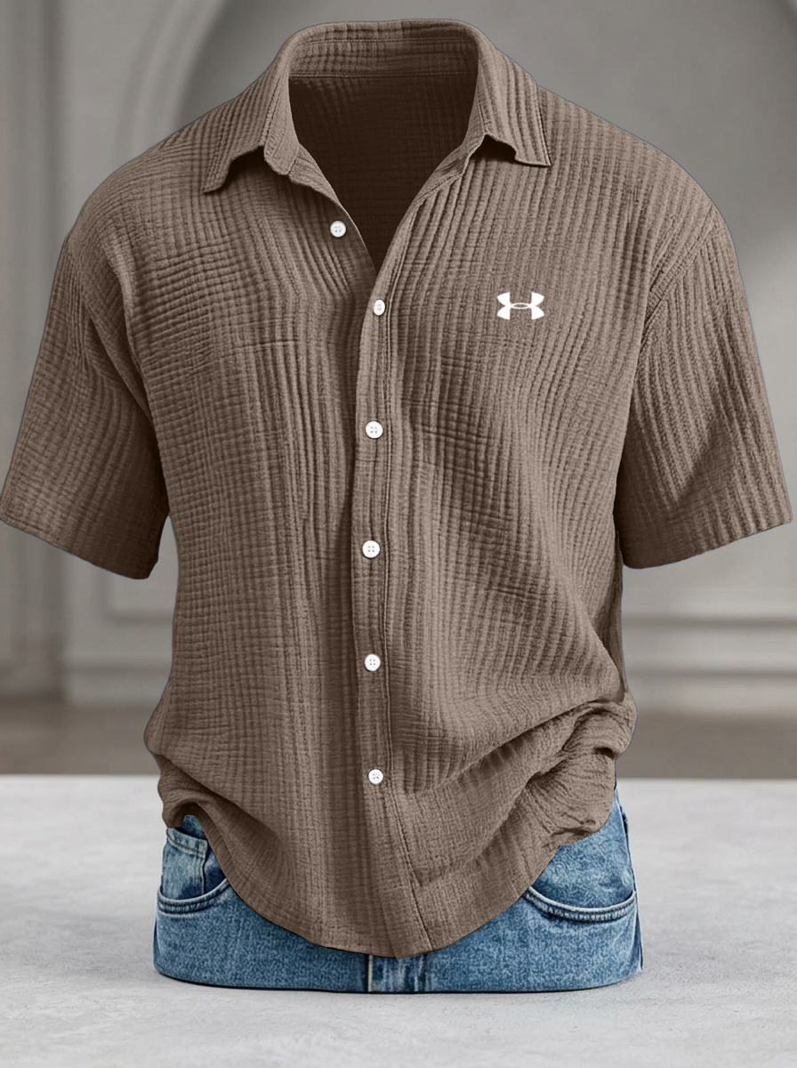 Men's Loose Textured Short Sleeve Shirts, Cool Touch Pure Cotton Casual Daily Tops